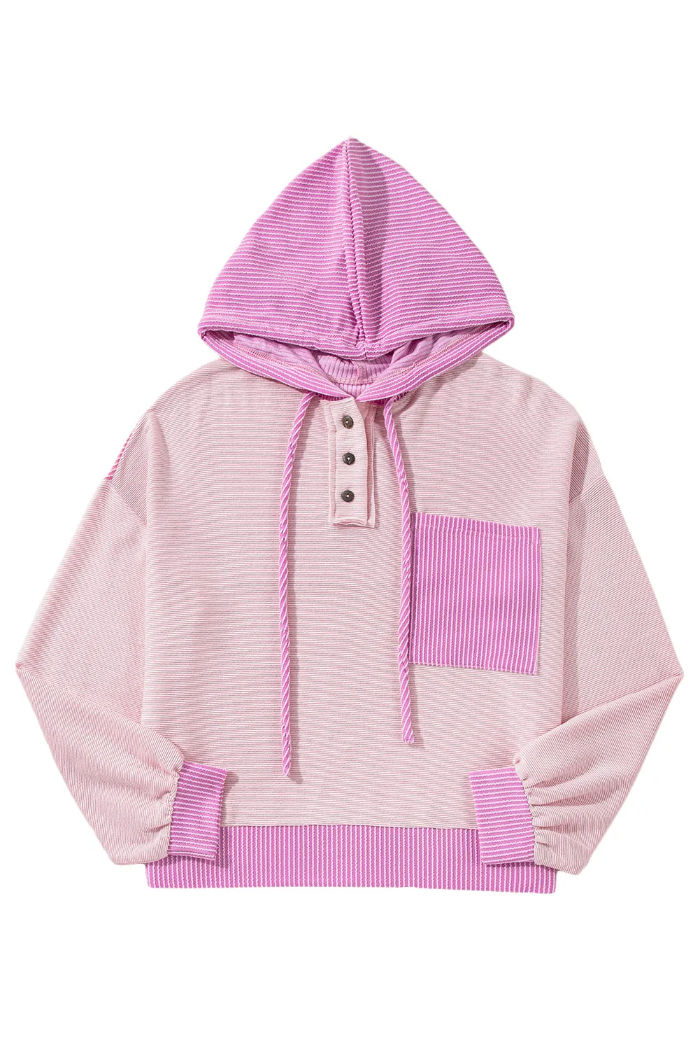 Corded Colorblock Patch Pocket Drawstring Hoodie Top