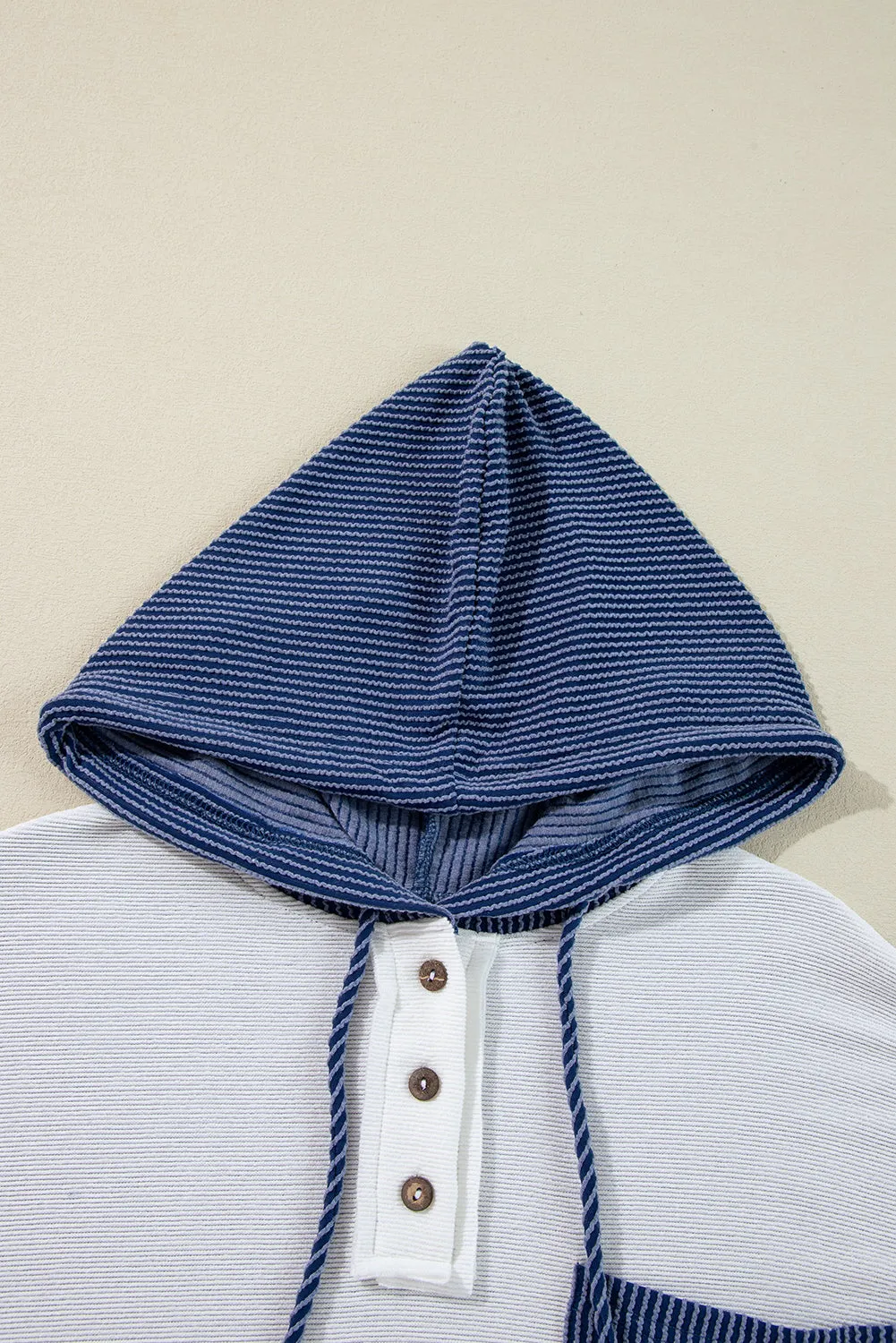 Corded Colorblock Patch Pocket Drawstring Hoodie Top