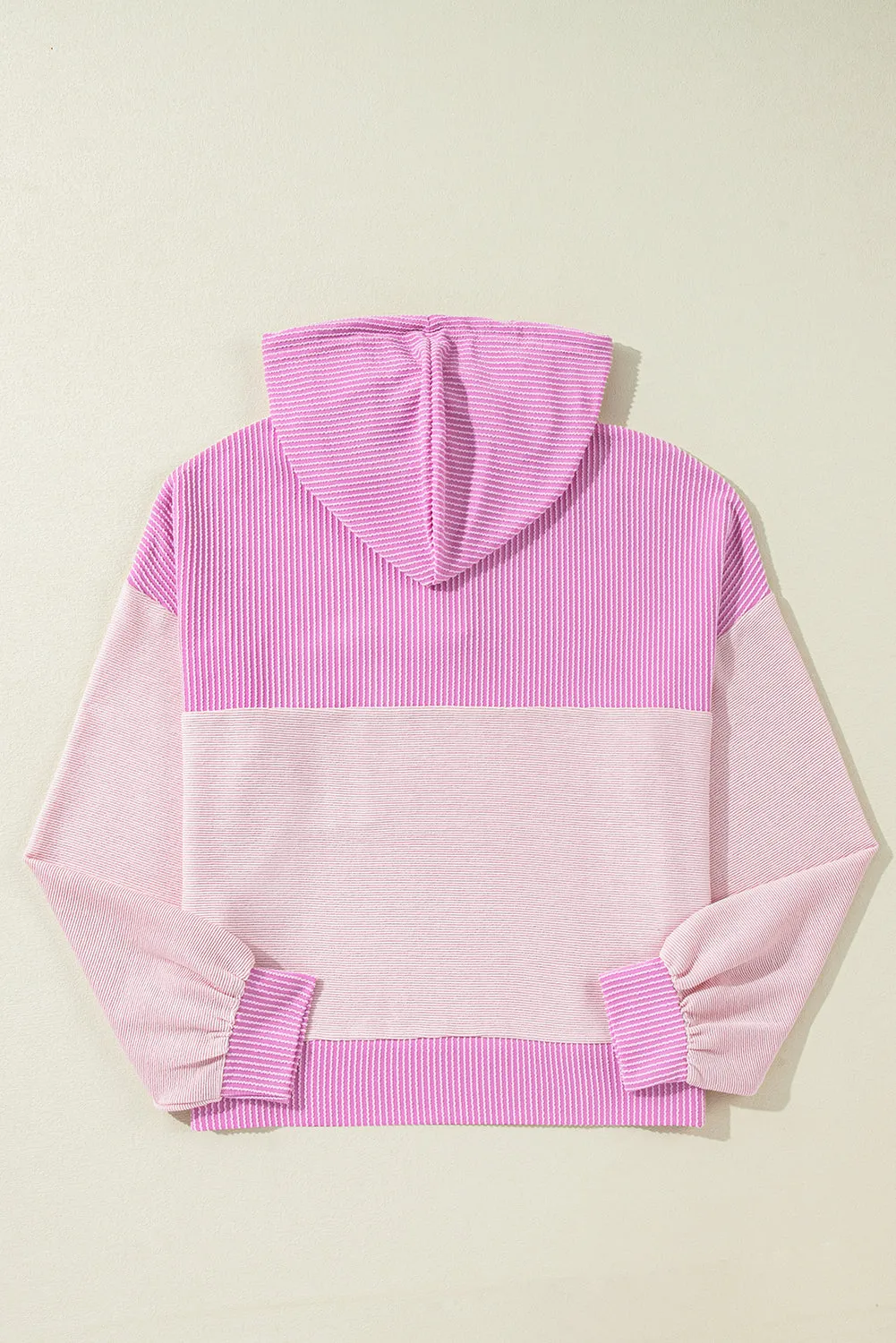 Corded Colorblock Patch Pocket Drawstring Hoodie Top
