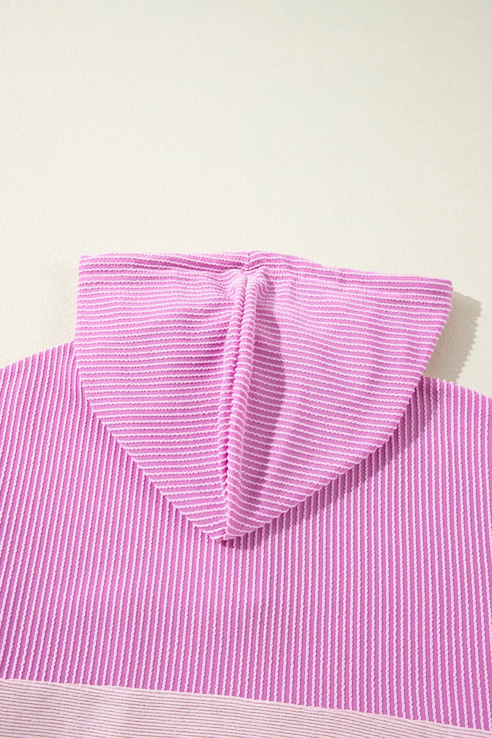 Corded Colorblock Patch Pocket Drawstring Hoodie Top