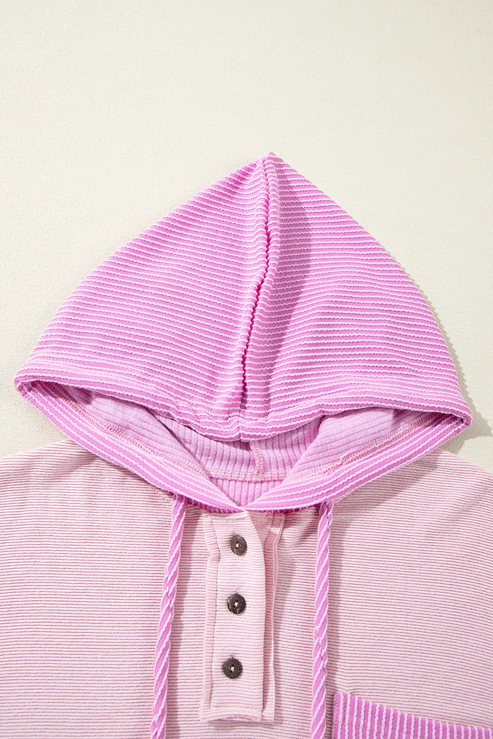 Corded Colorblock Patch Pocket Drawstring Hoodie Top