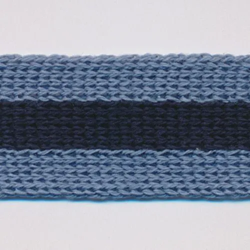 Cotton Stripe Knit Tape #16 Fog & Night Blue