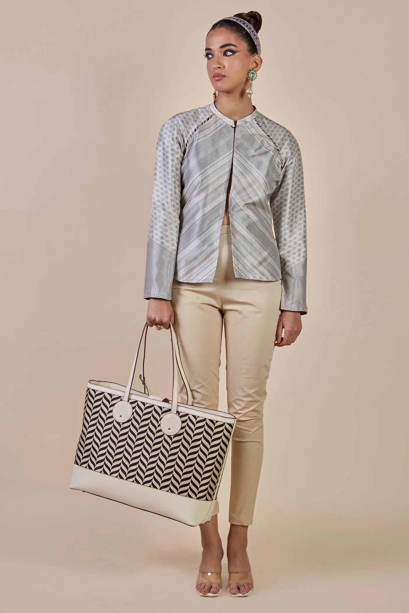Creme Ivory Chevron Reversible Ika Jacket