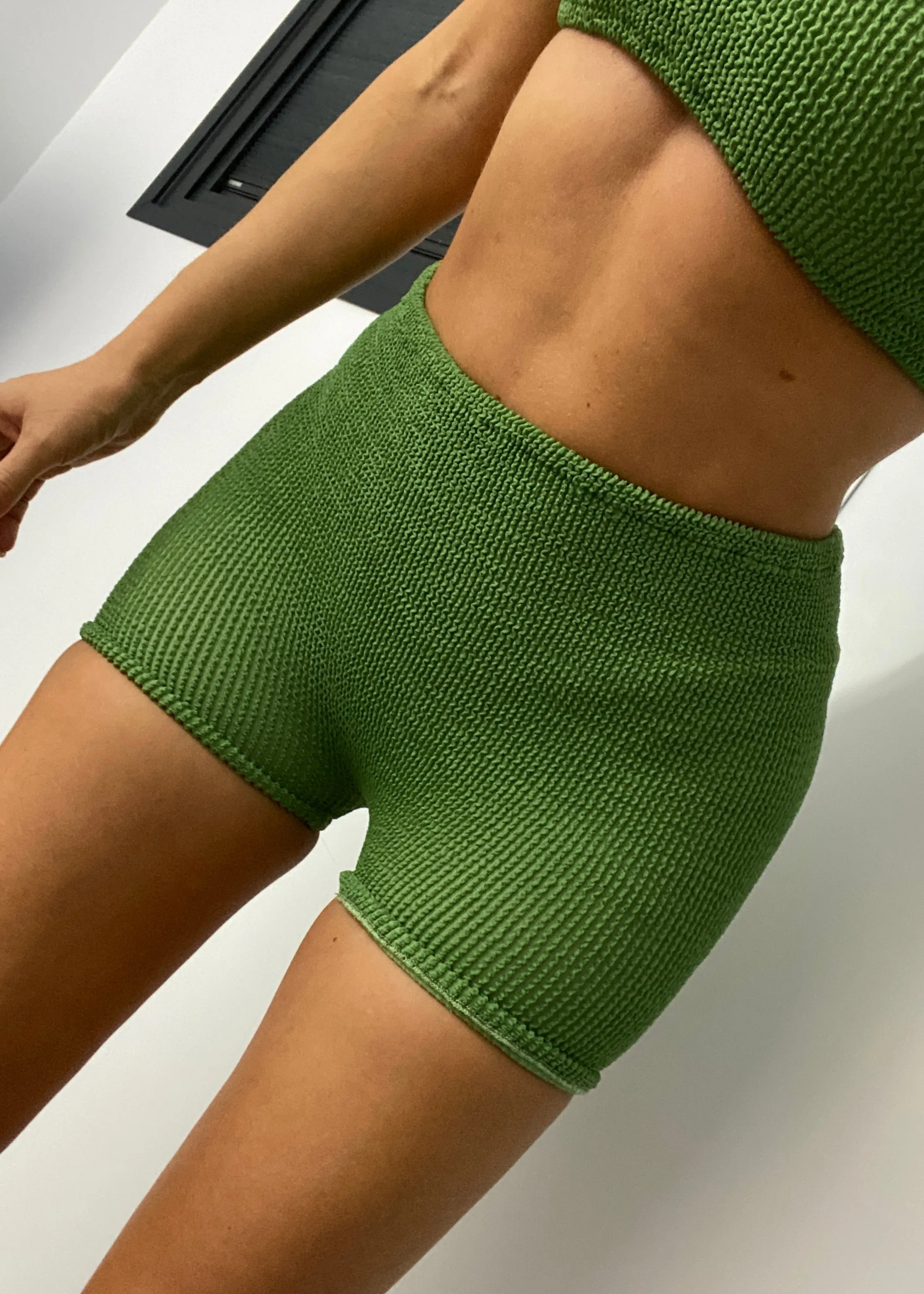 Crinkle Bikini & Shorts Set in Palm Green