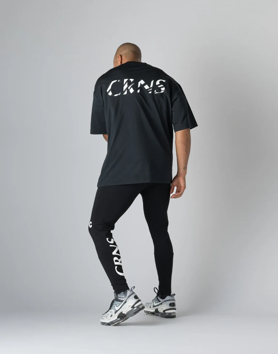 CRONOS  STRIPED PATTERN OVERSIZE T-SHIRT【BLACK】
