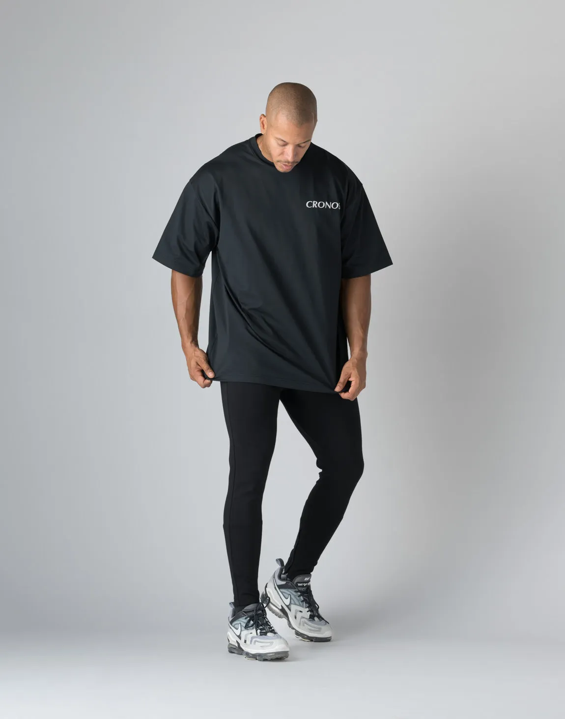 CRONOS  STRIPED PATTERN OVERSIZE T-SHIRT【BLACK】