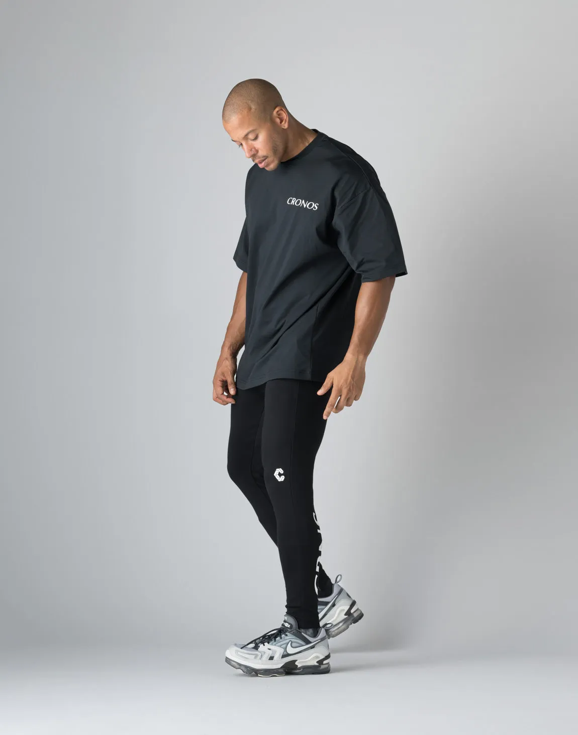CRONOS  STRIPED PATTERN OVERSIZE T-SHIRT【BLACK】