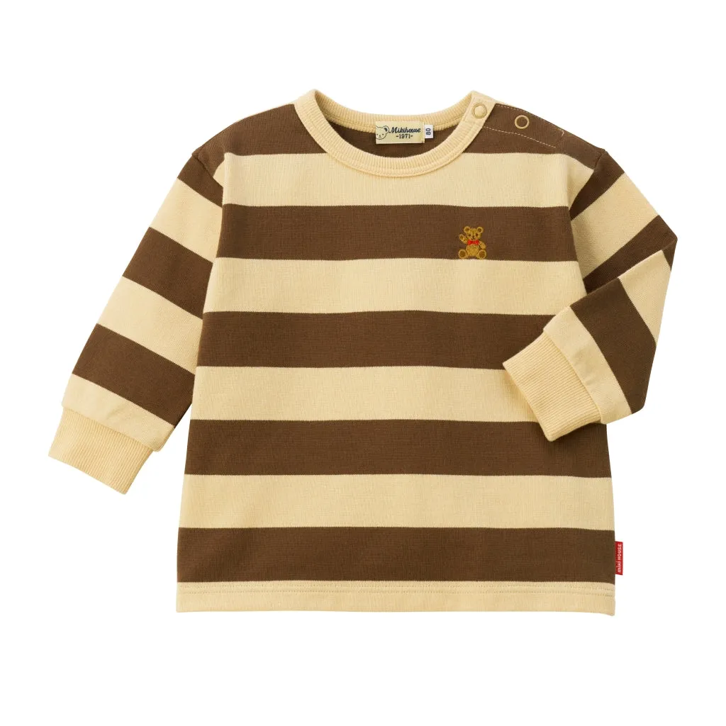Cute Bear Embroidery Striped Long-Sleeve T-Shirt