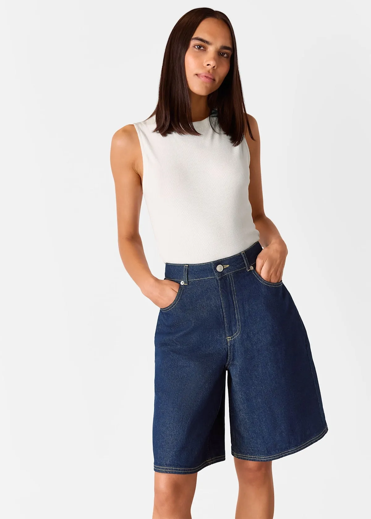Dark Denim Authentic Knee Length Shorts