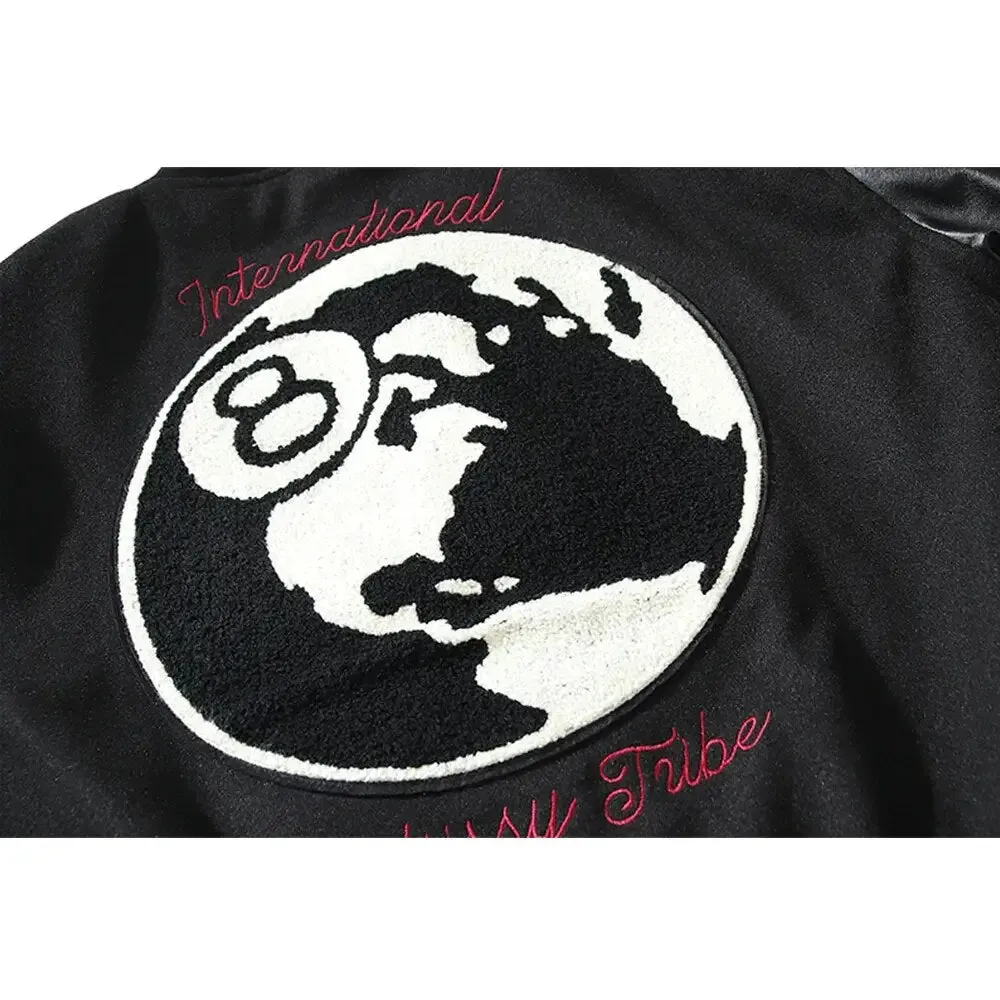 Dark Embroidery Leather Varsity Jacket for a Stylish Look