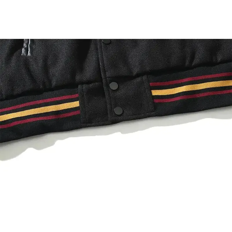Dark Embroidery Leather Varsity Jacket for a Stylish Look