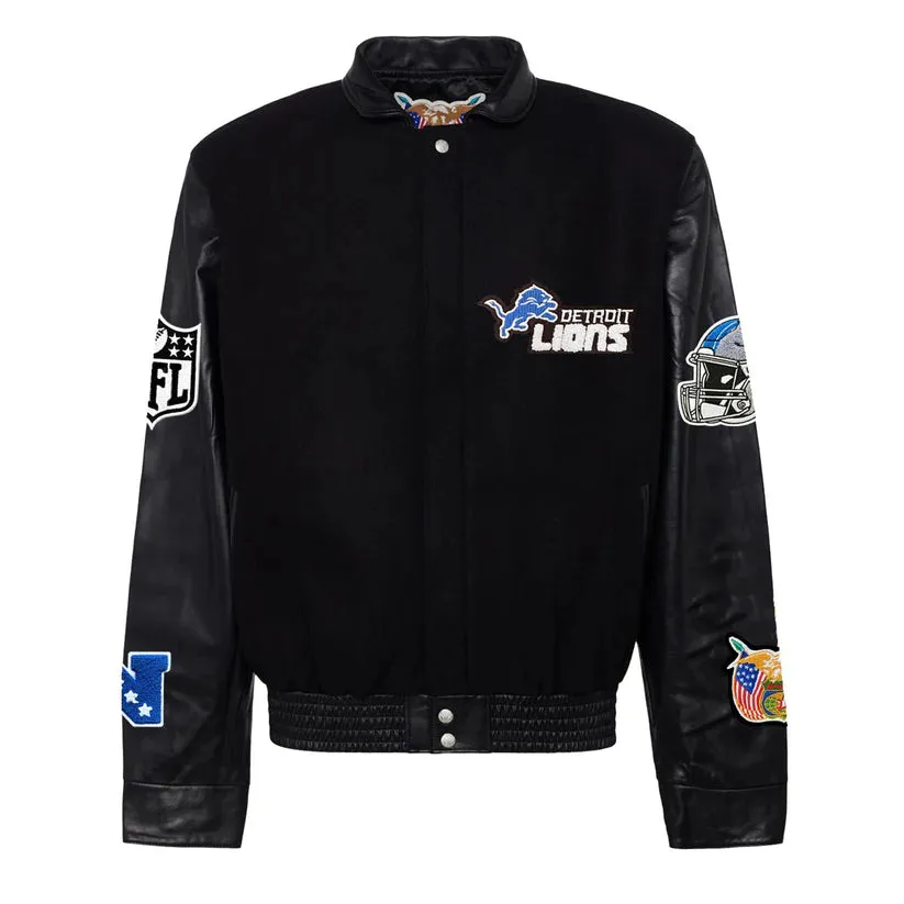 DETROIT LIONS WOOL & LEATHER VARSITY JACKET
