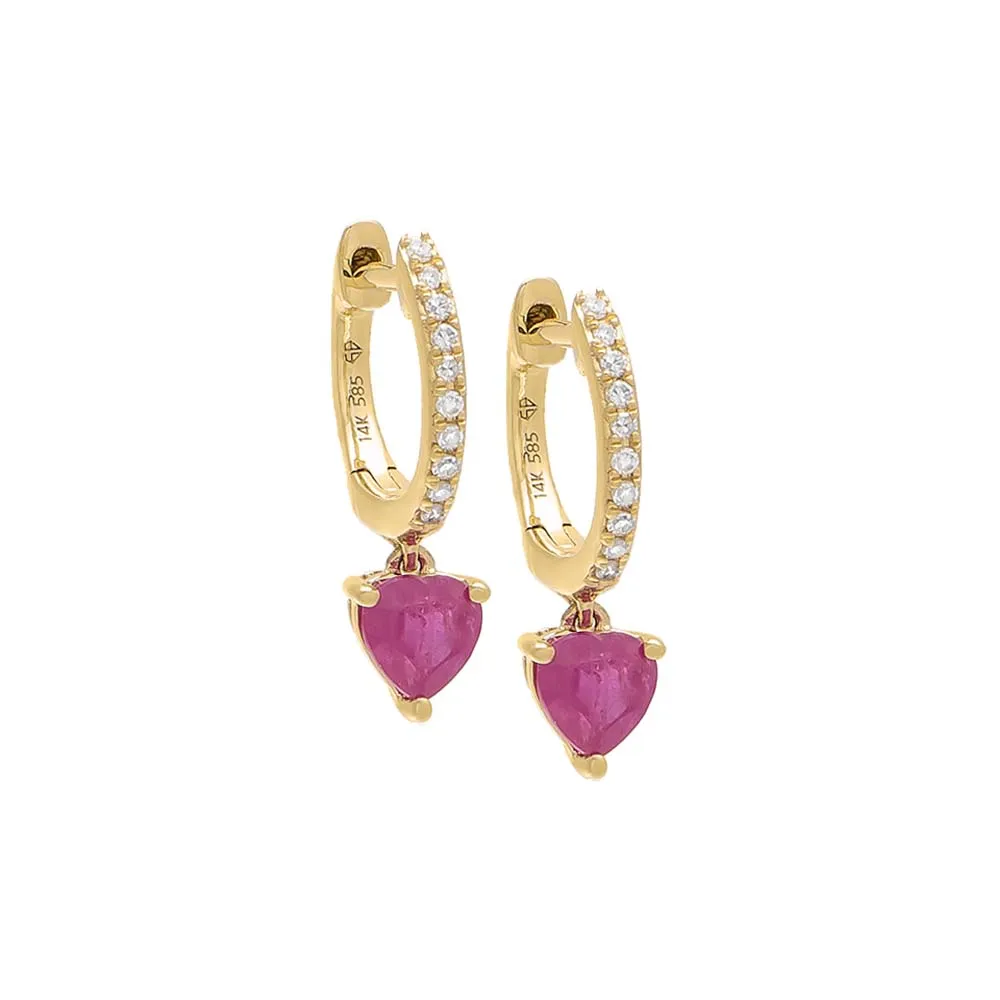 Diamond Dangling Heart Huggie Earring 14K