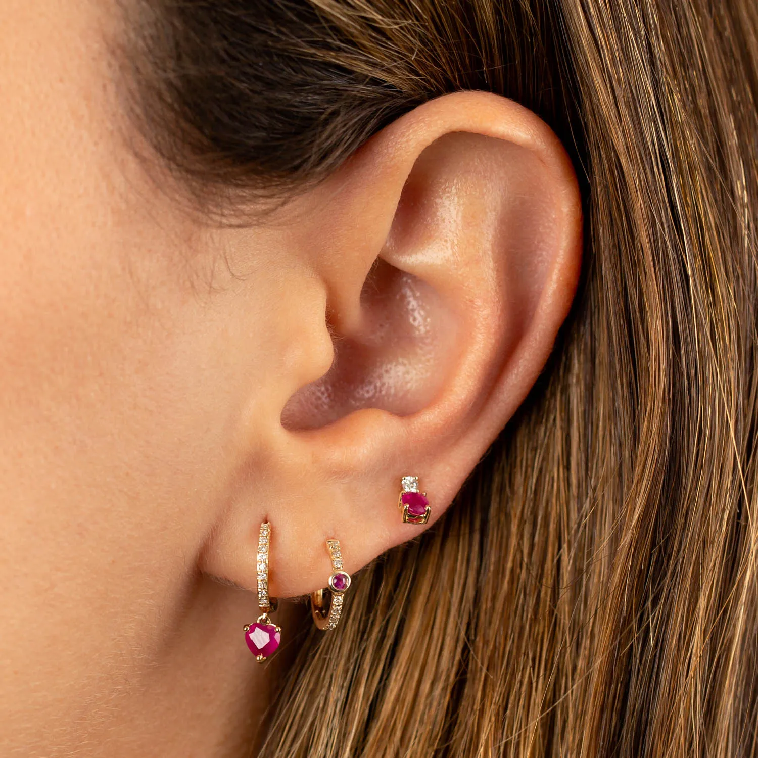Diamond Dangling Heart Huggie Earring 14K