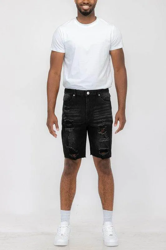 Distressed Stretch Denim Shorts