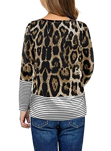 Dokotoo Girls Striped Leopard Sweatshirts
