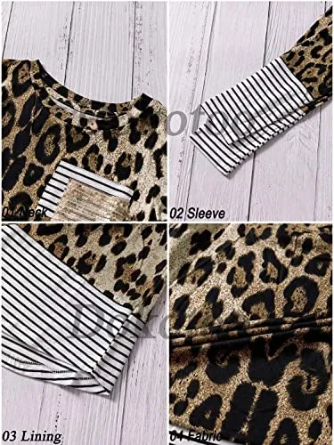 Dokotoo Girls Striped Leopard Sweatshirts