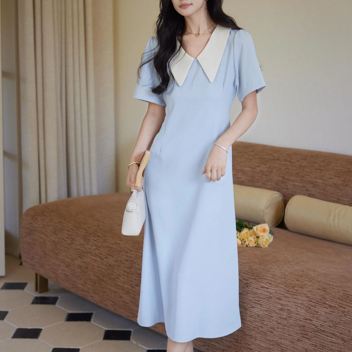 Elegant Cotton Poplin A-Line T-Shirt Dress for Women
