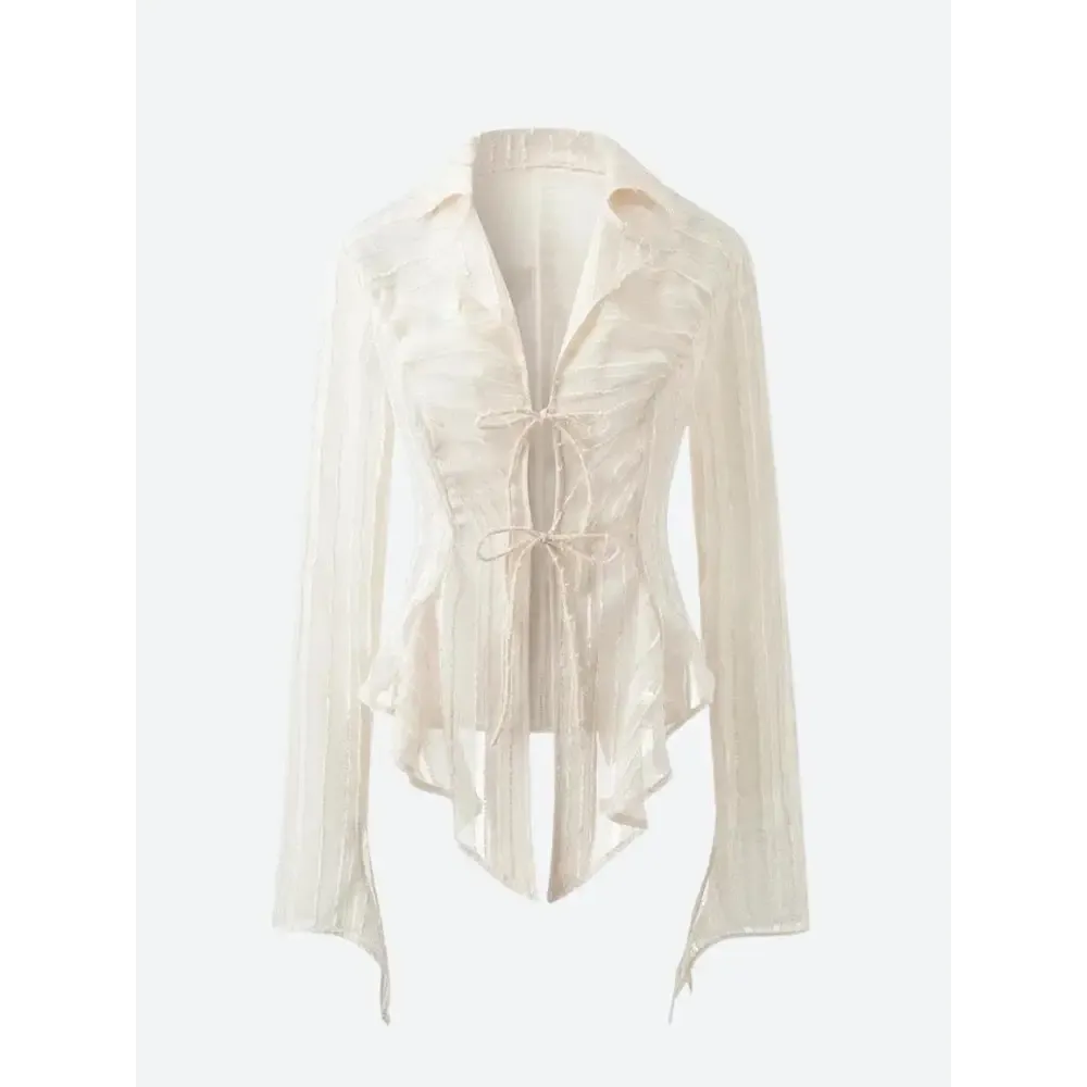 Elegant Sheer Shirt with Lace-Up Front in Y2K Style