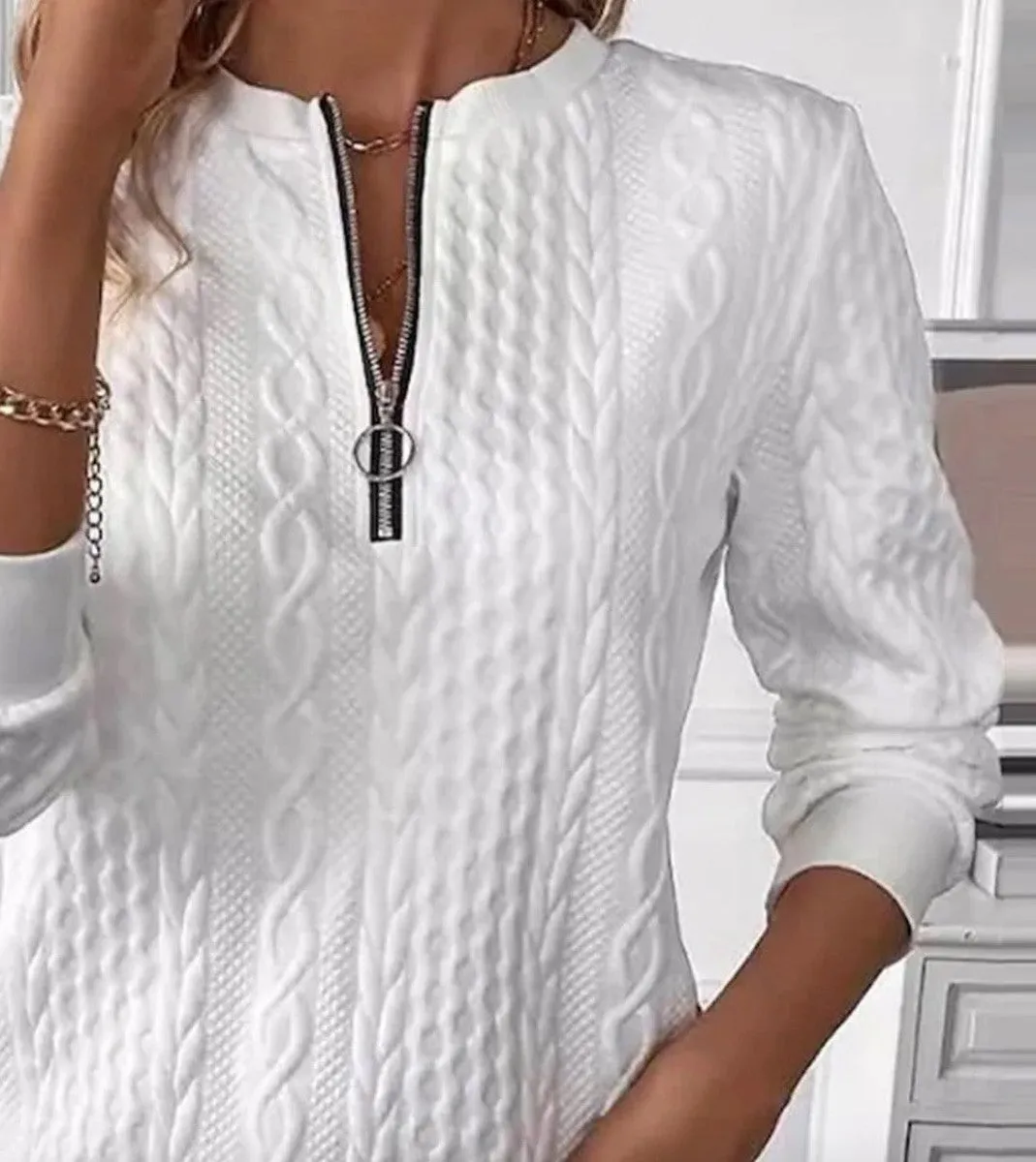 Elowen™ | Classic White Long Sleeve Top