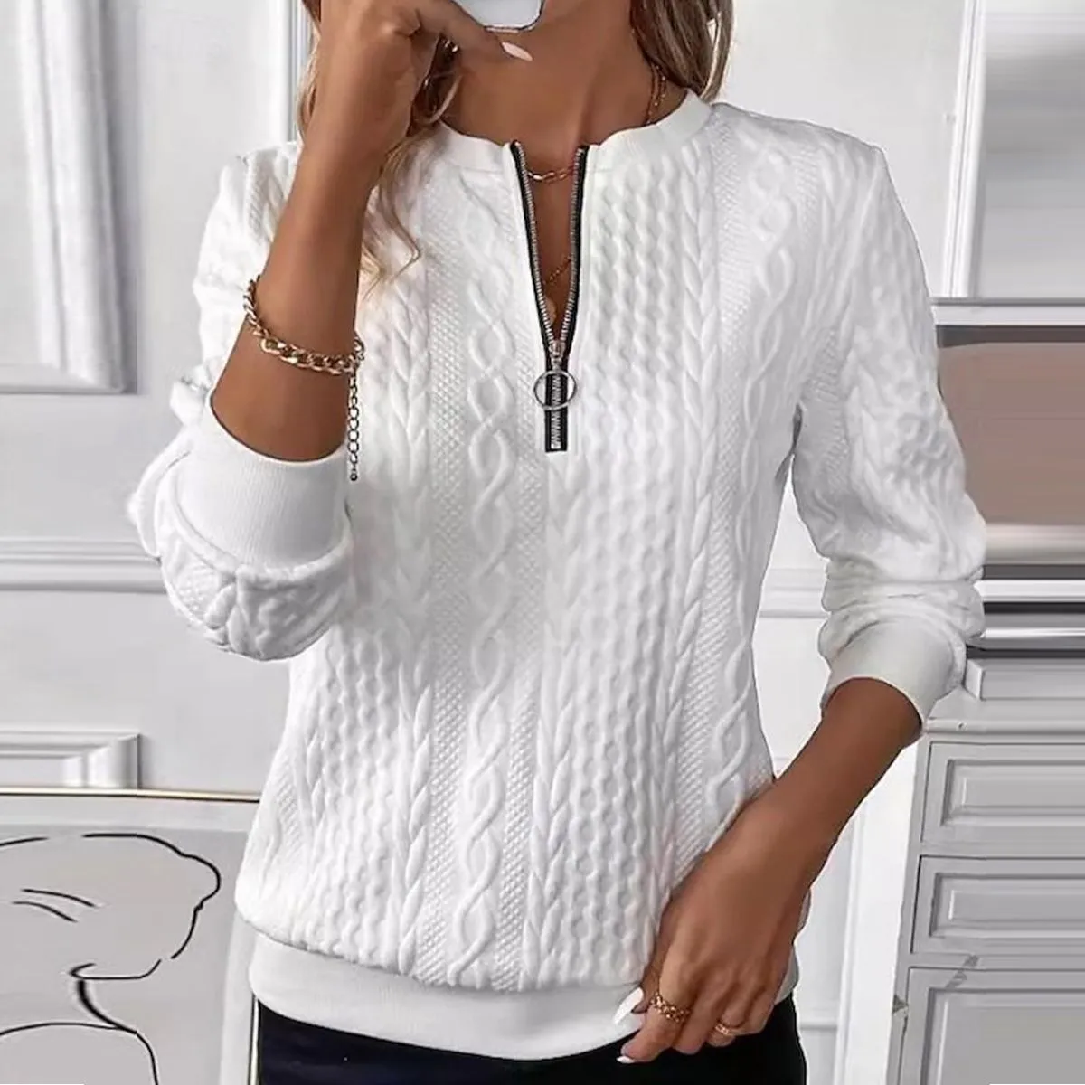 Elowen™ | Classic White Long Sleeve Top