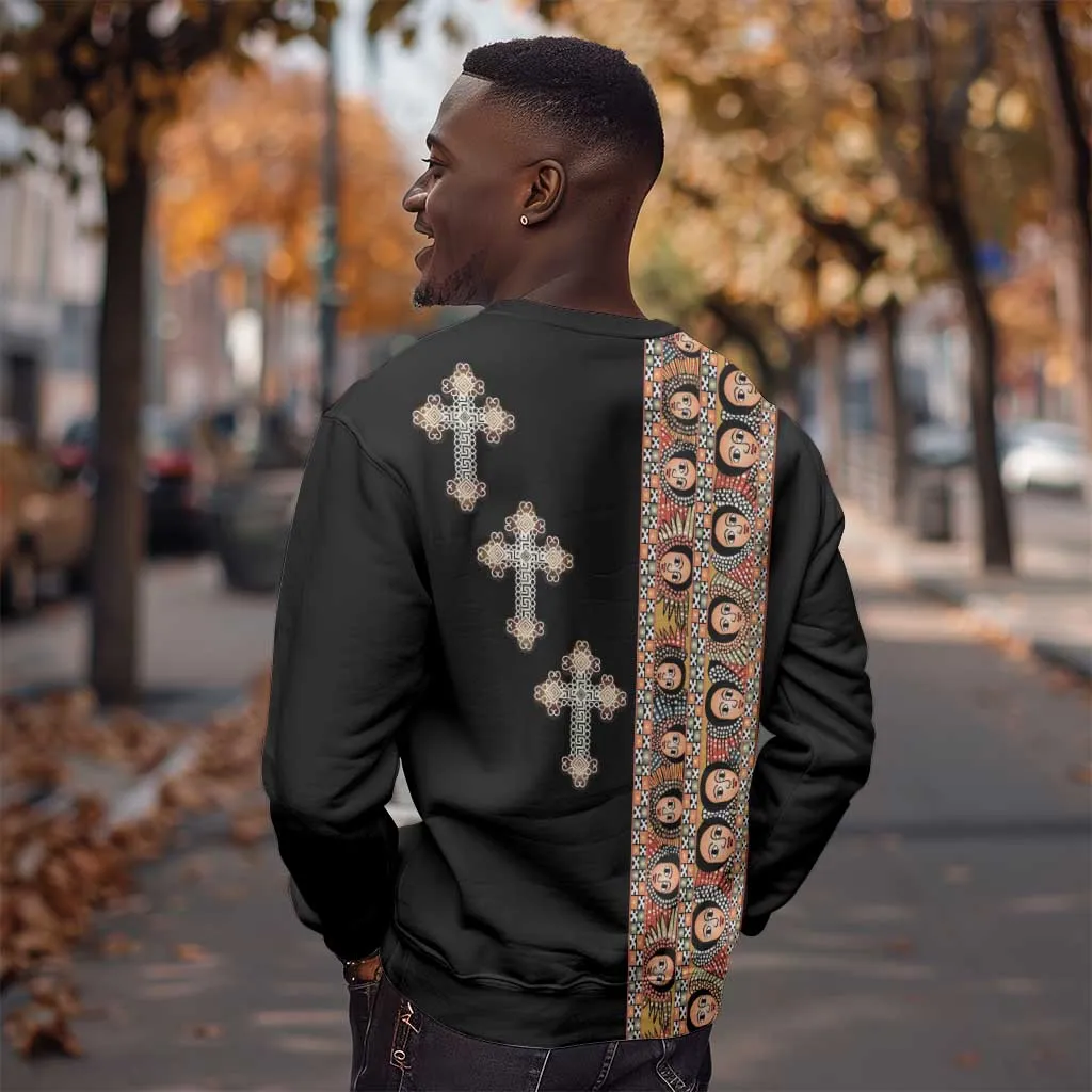 Ethiopia Angels Tilet With Cross Sweatshirt Black Color LT15