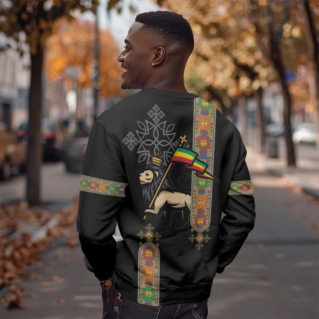 Ethiopia Saba Kemis Sweatshirt Lion Of Judah Black Color LT15