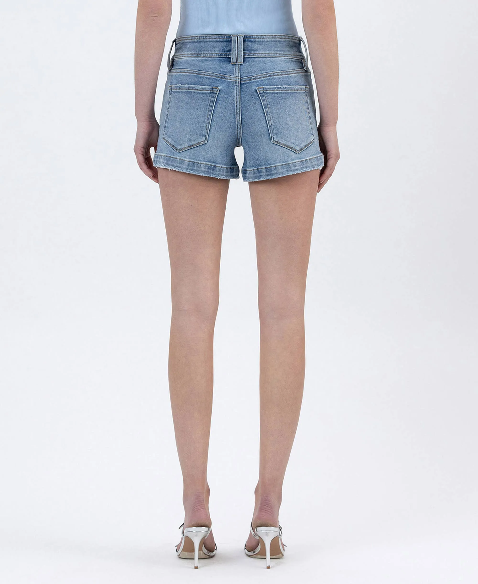 Everything Is Awesome High Rise Finished Hem Denim Shorts