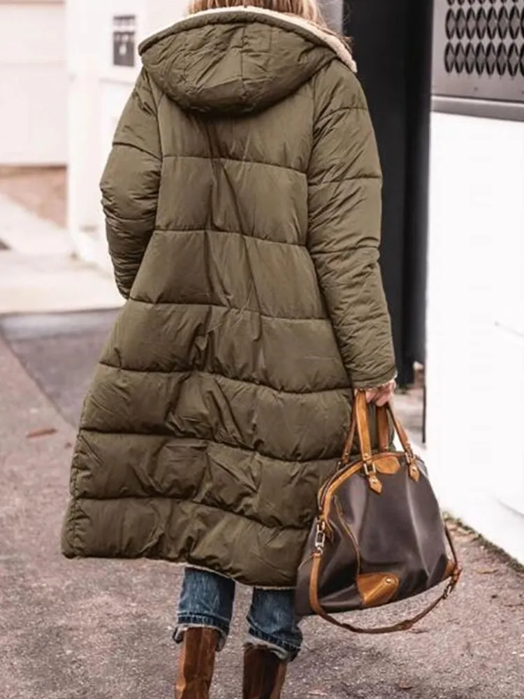 Fashion Winter Hooded Solid Reversible Thick Coat