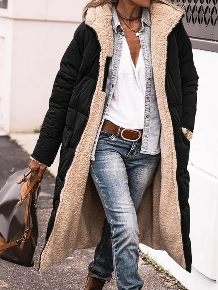 Fashion Winter Hooded Solid Reversible Thick Coat