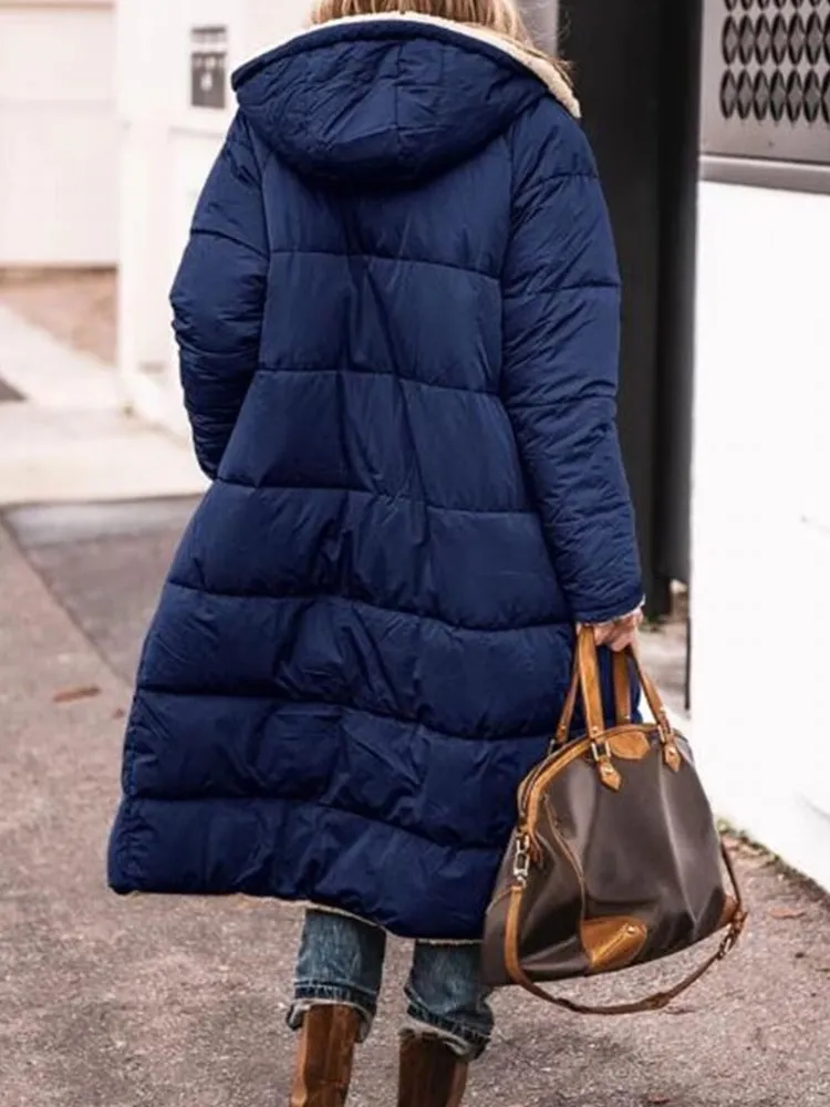 Fashion Winter Hooded Solid Reversible Thick Coat