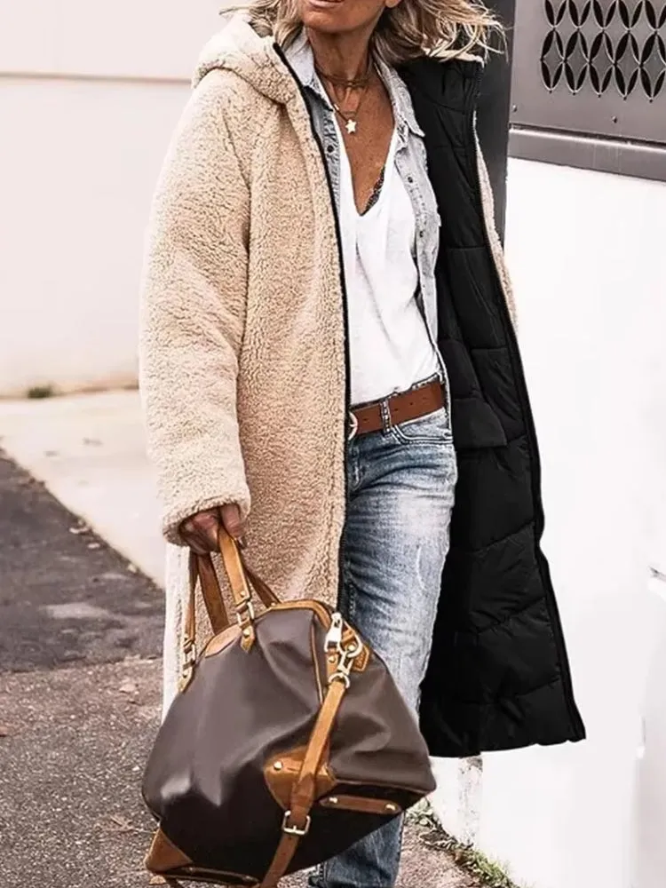 Fashion Winter Hooded Solid Reversible Thick Coat