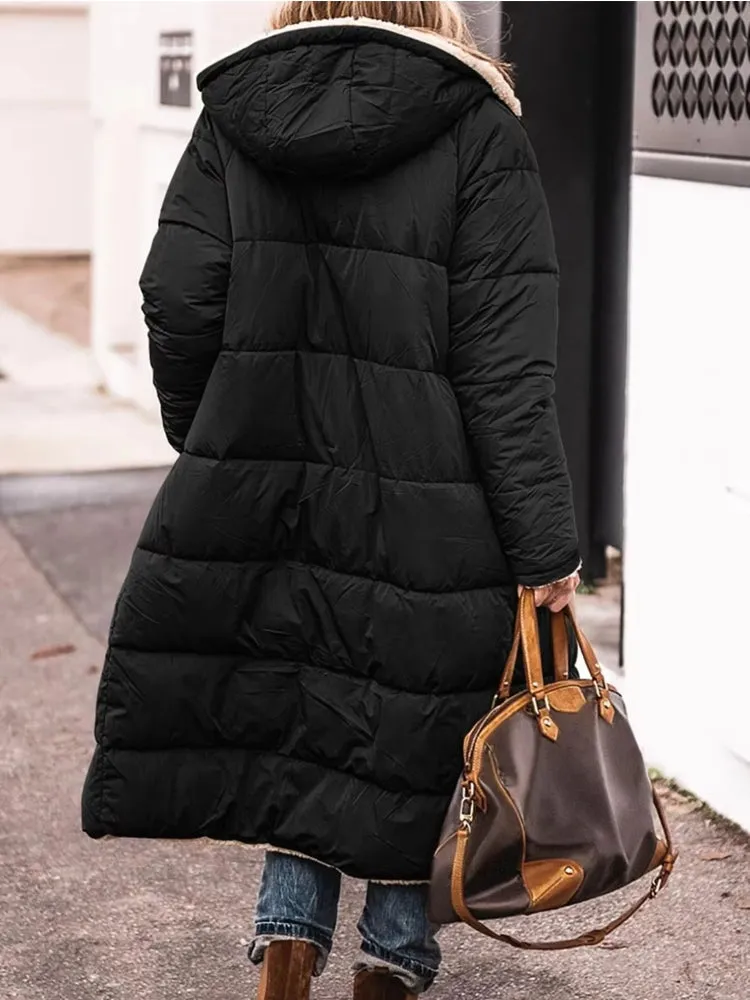 Fashion Winter Hooded Solid Reversible Thick Coat