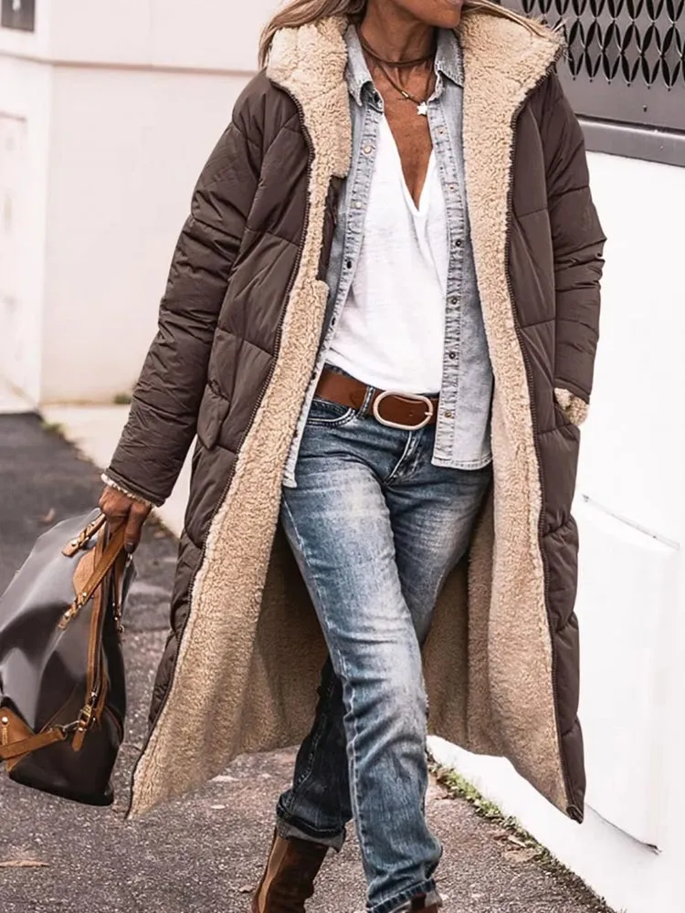 Fashion Winter Hooded Solid Reversible Thick Coat