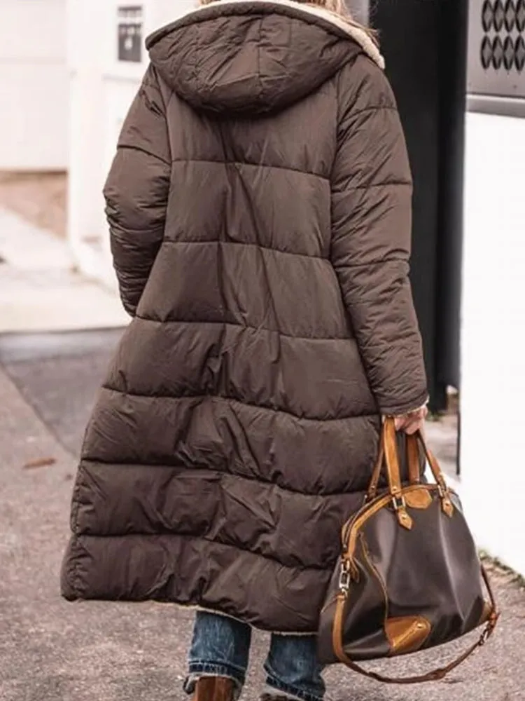 Fashion Winter Hooded Solid Reversible Thick Coat