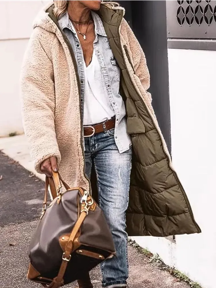 Fashion Winter Hooded Solid Reversible Thick Coat