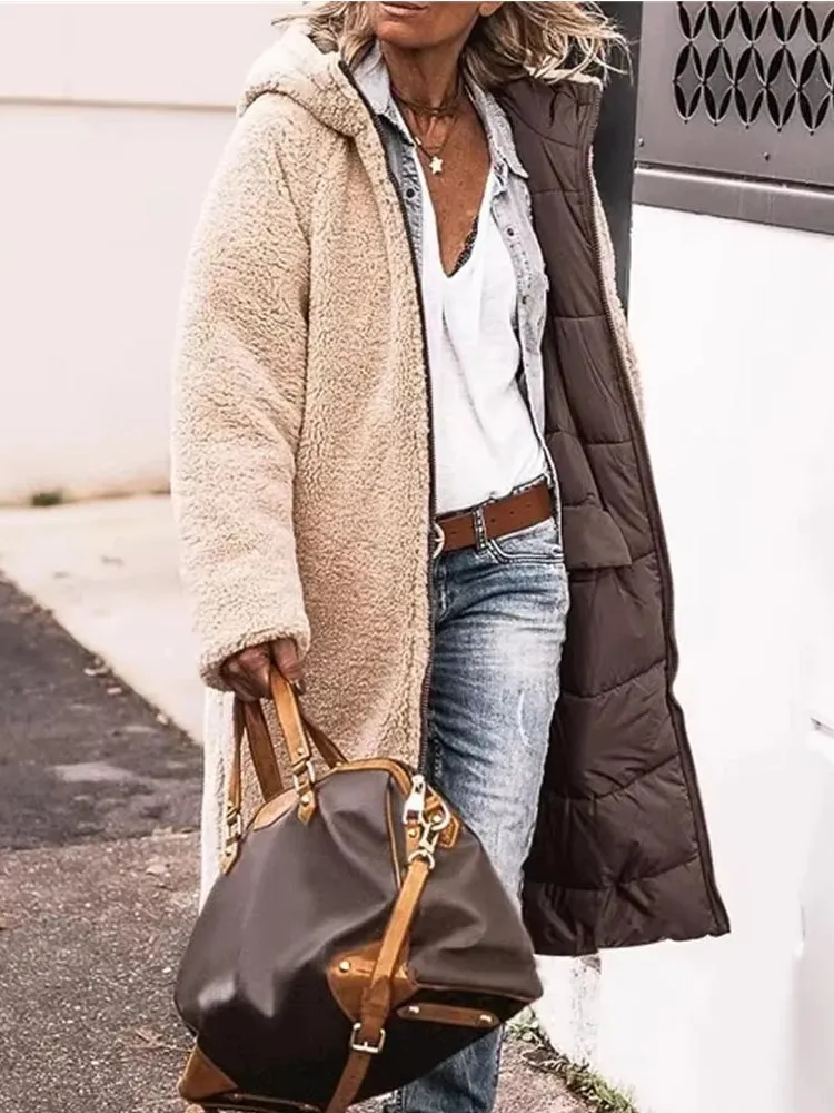 Fashion Winter Hooded Solid Reversible Thick Coat