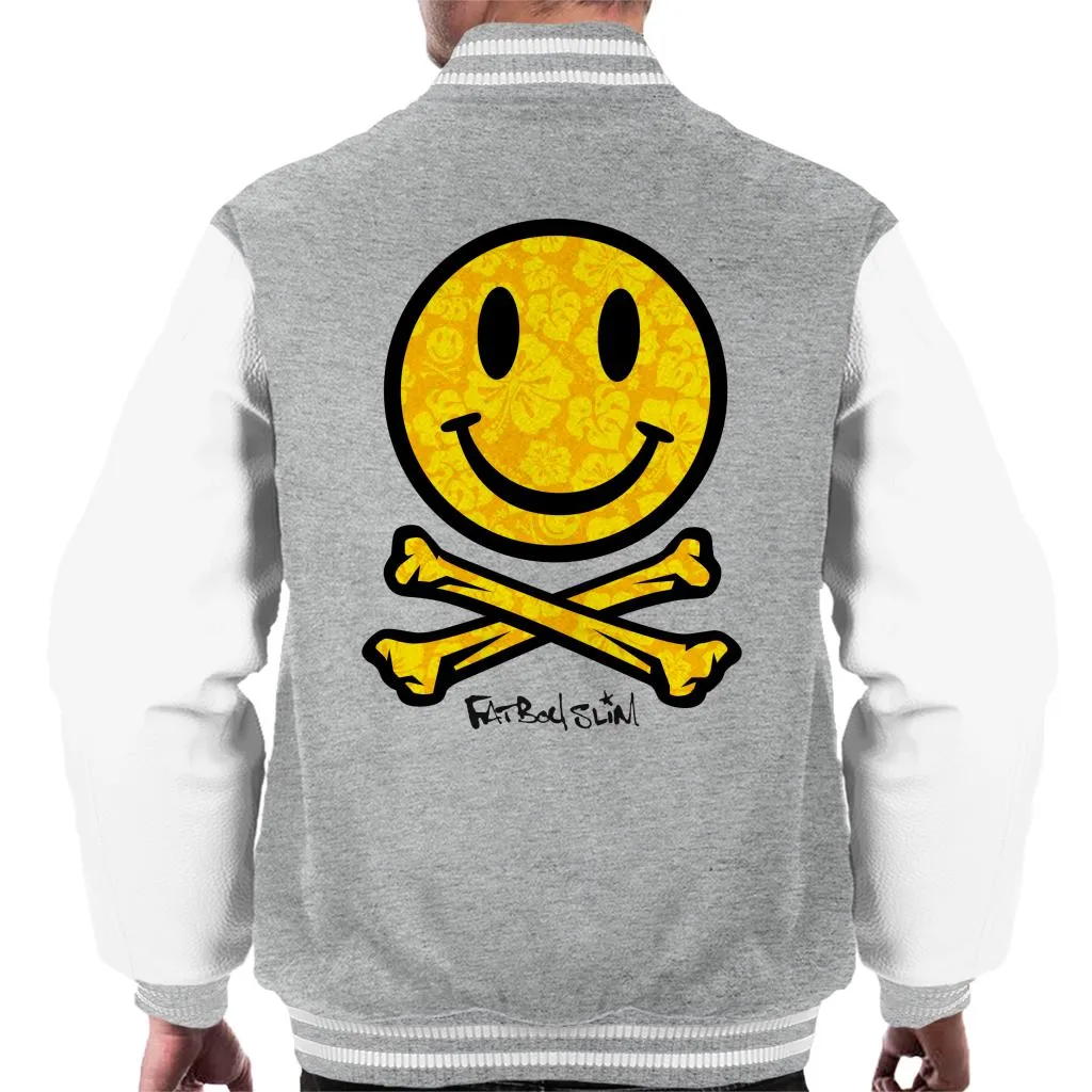 Fatboy Slim Flower Pattern Smiley And Crossbones Men's Varsity Jacket