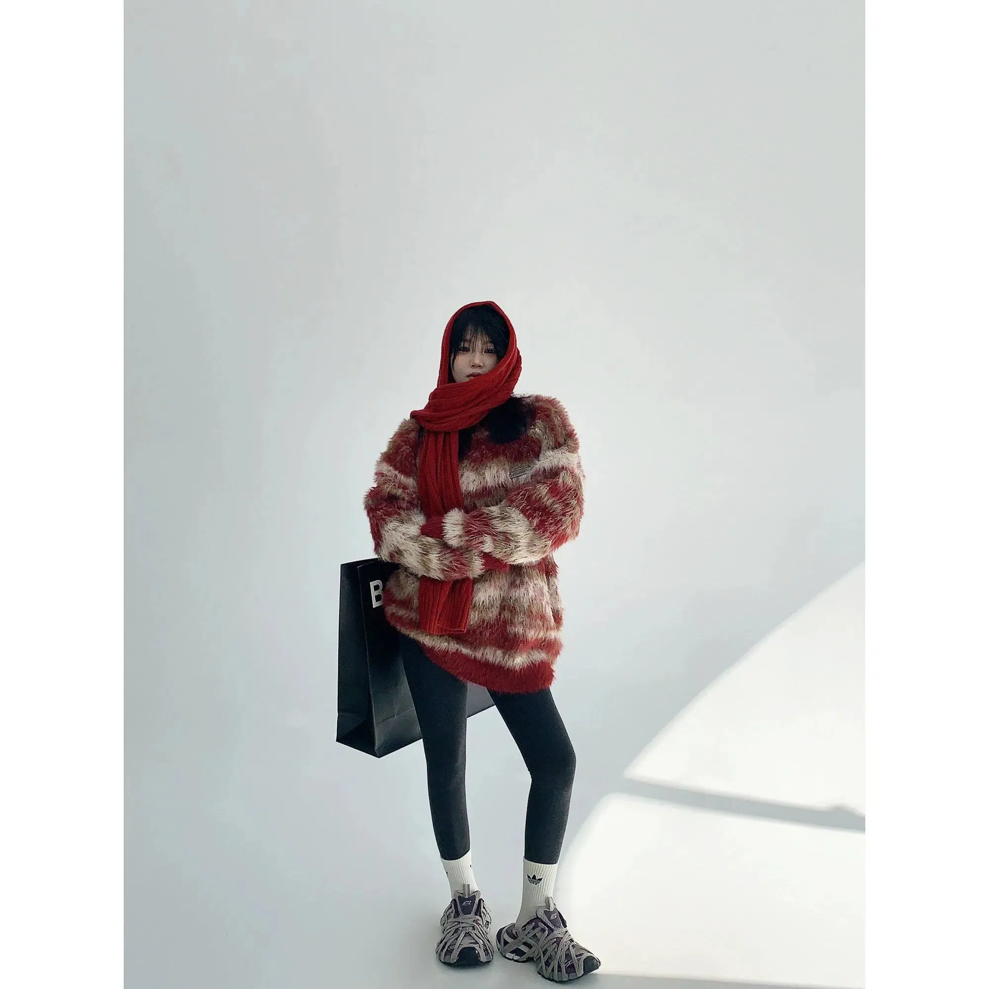 Faux Mink Round Neck Sweatshirt