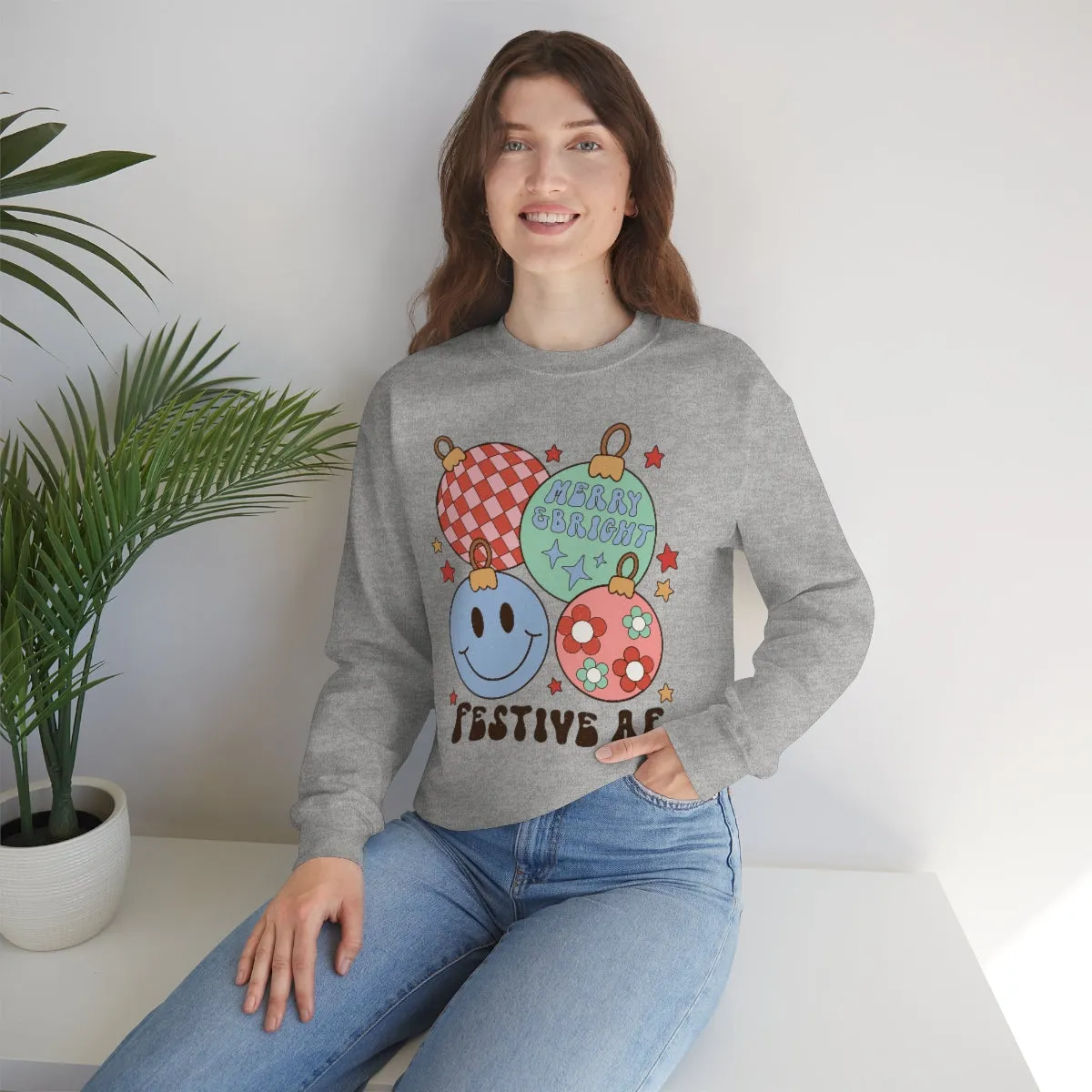 Festive AF (Retro) Unisex Crewneck Sweatshirt