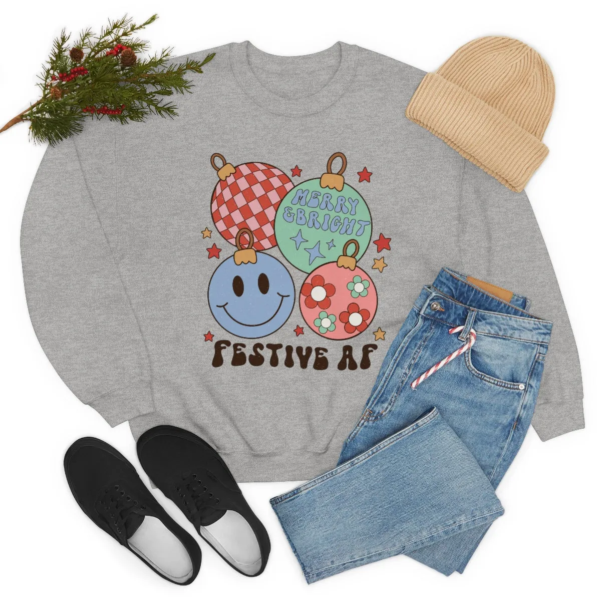 Festive AF (Retro) Unisex Crewneck Sweatshirt