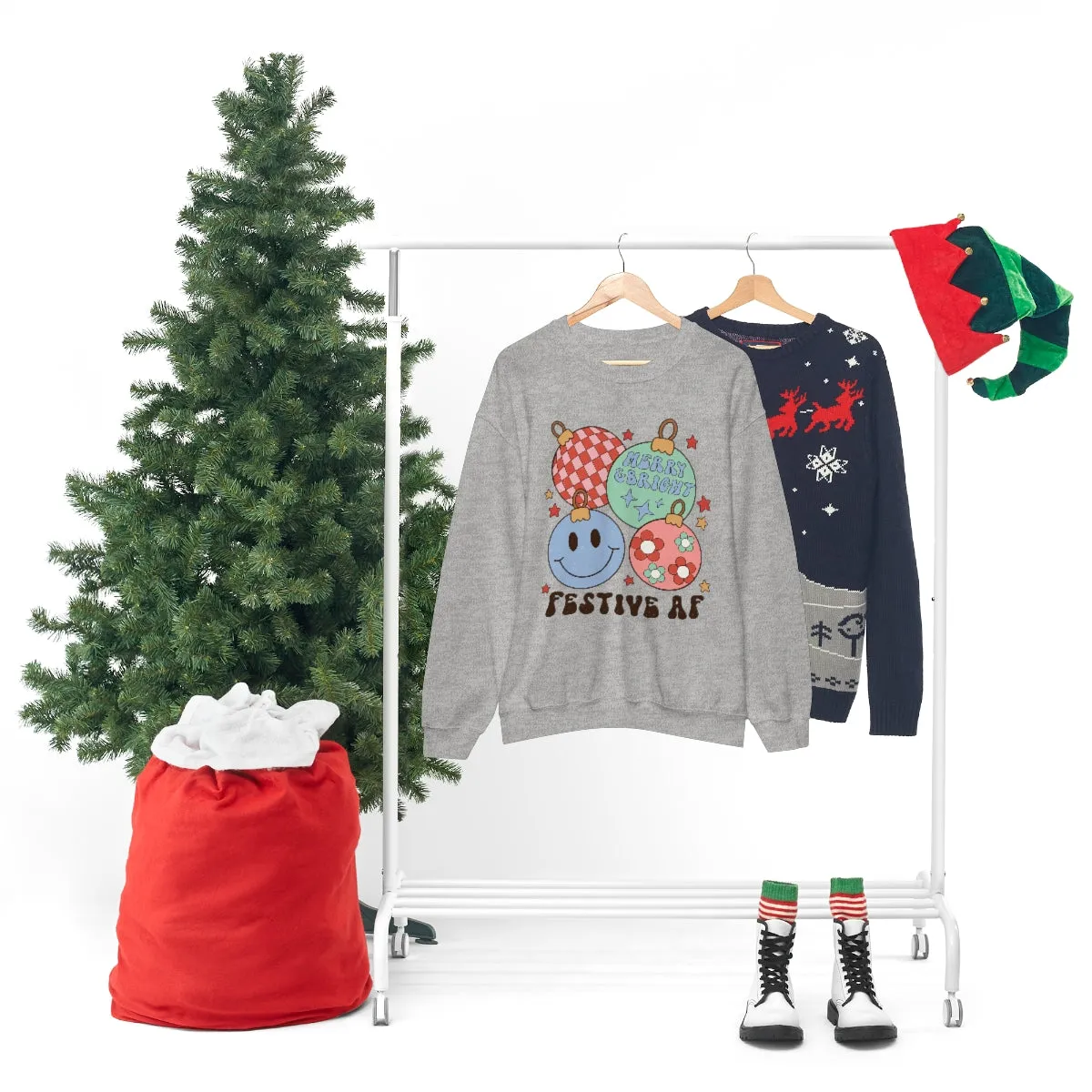 Festive AF (Retro) Unisex Crewneck Sweatshirt