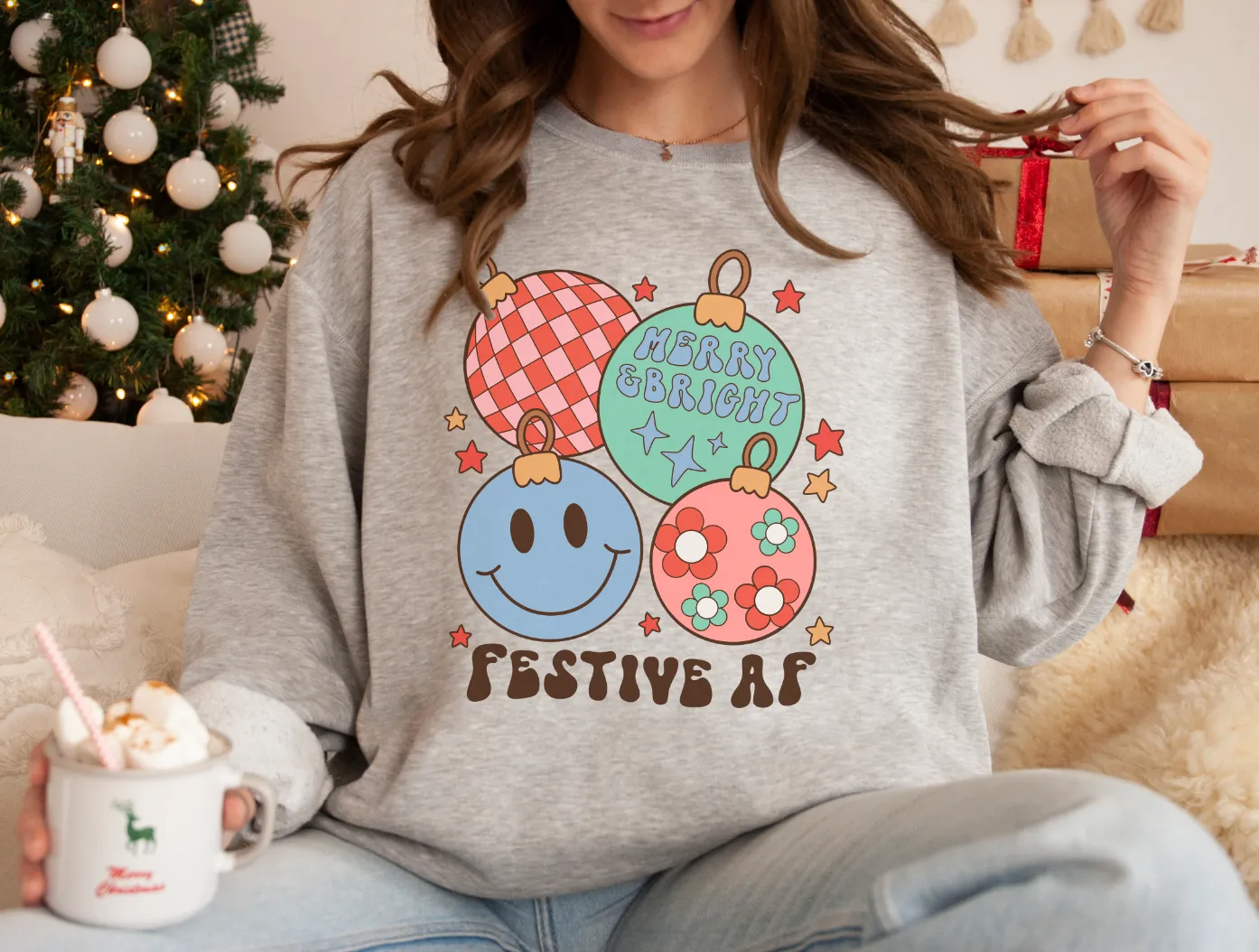 Festive AF (Retro) Unisex Crewneck Sweatshirt