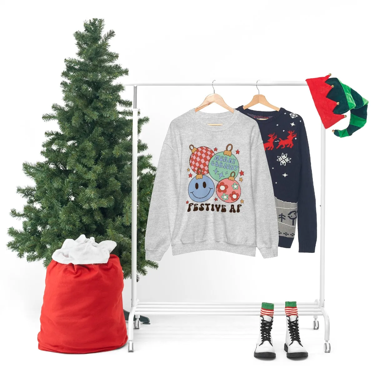 Festive AF (Retro) Unisex Crewneck Sweatshirt