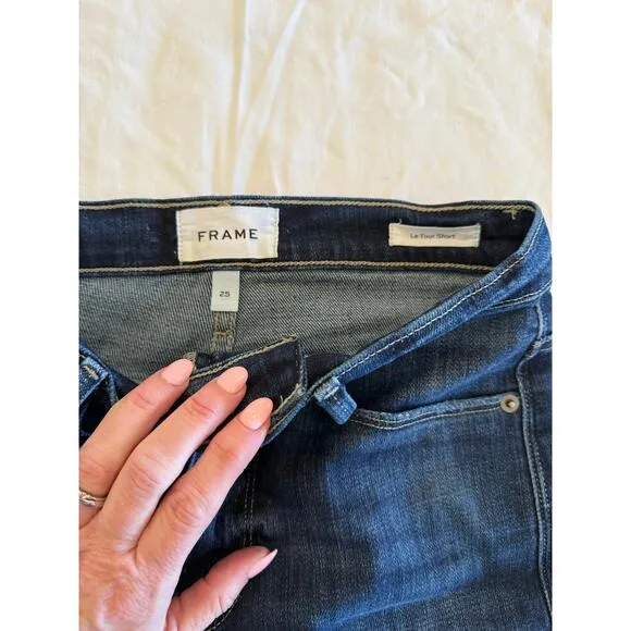 FRAME Le Tour Short Denim Shorts Raw Edge Cut Off Size 25 Women's