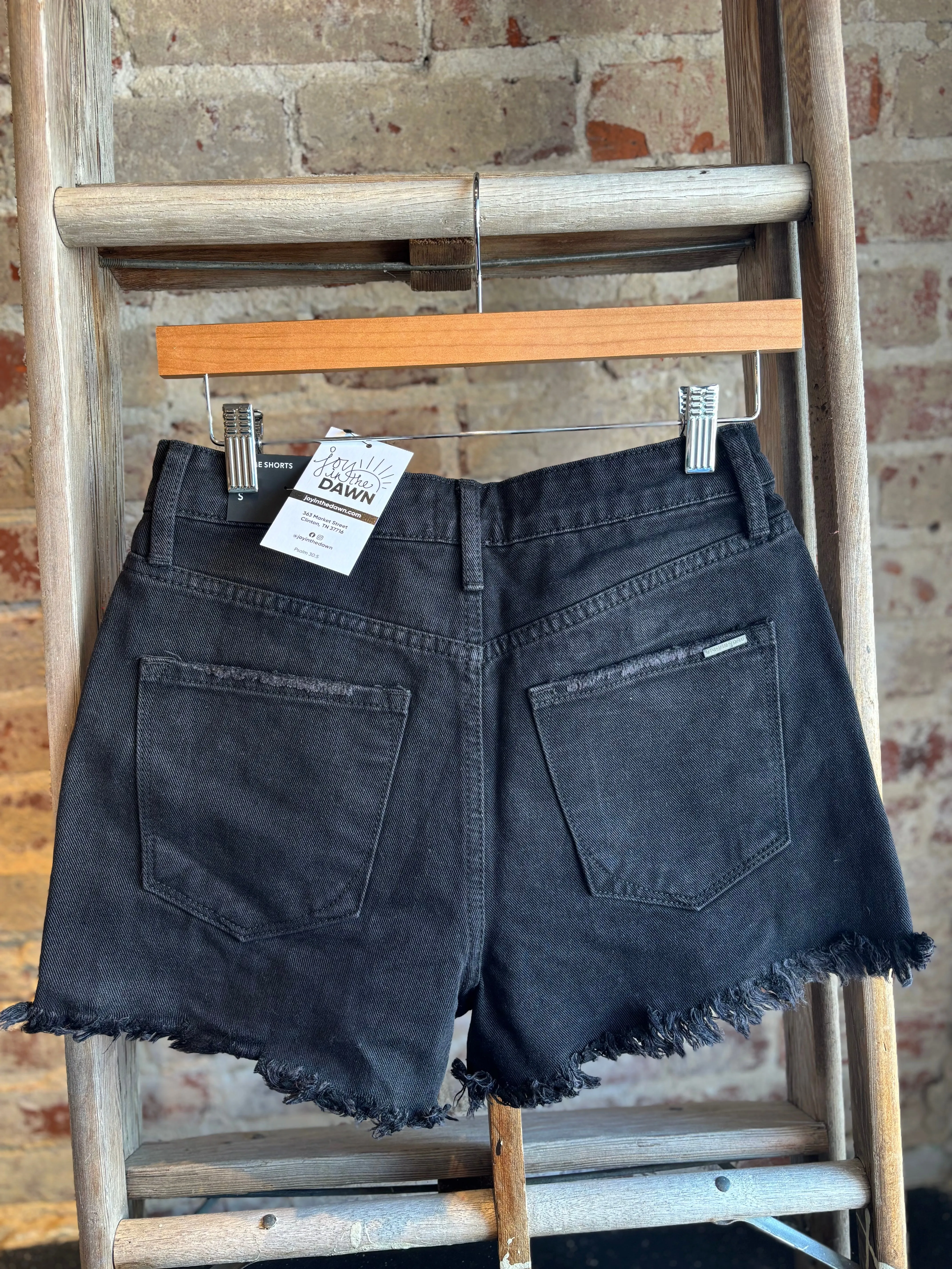 Frayed Hem Denim Shorts- Black