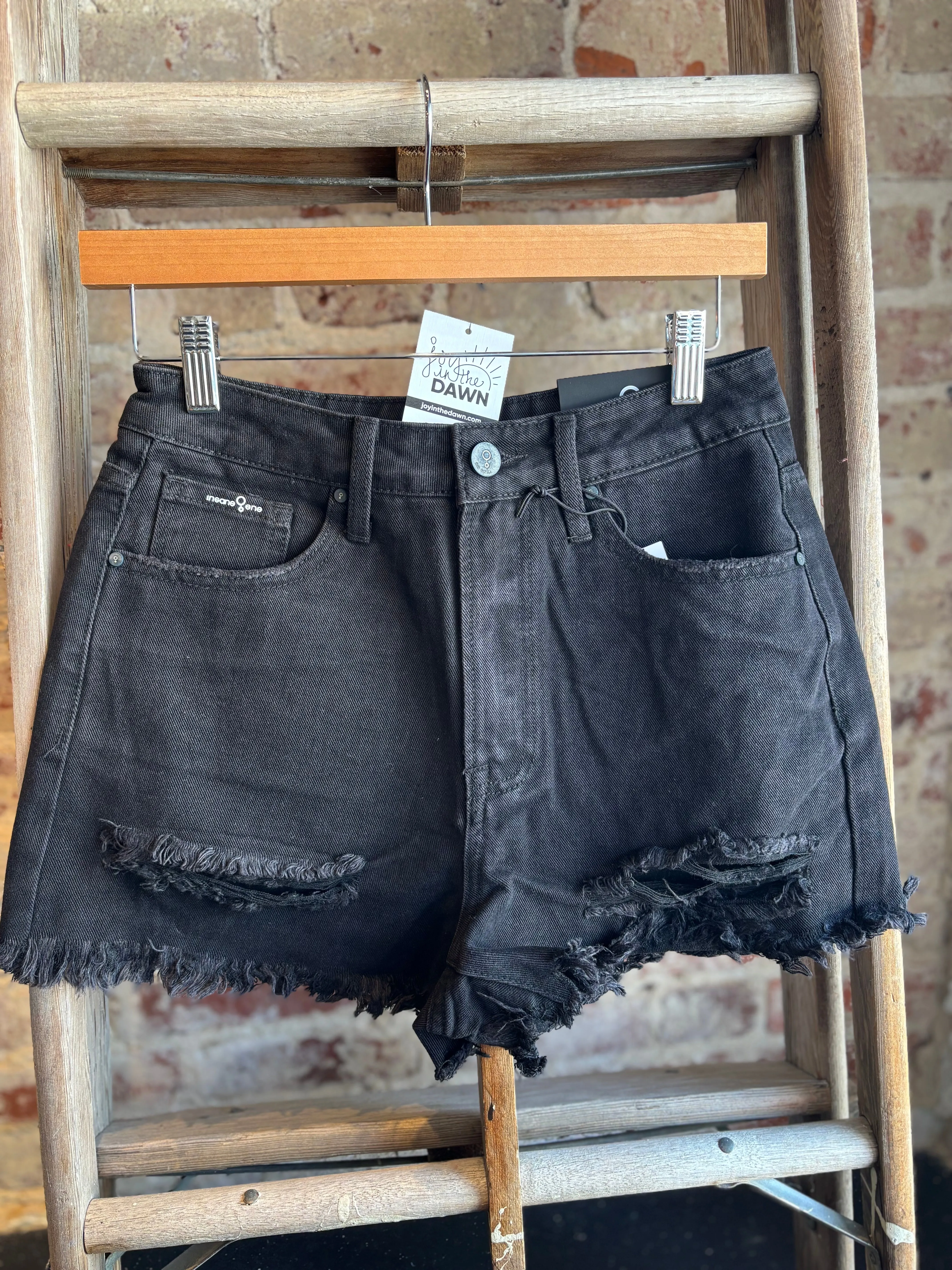 Frayed Hem Denim Shorts- Black