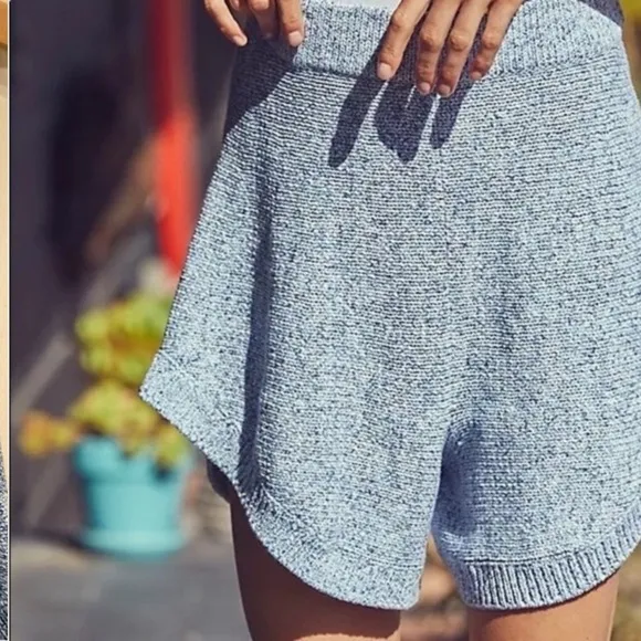Free People Cruising Sweater Shorts Knit High Waisted Loose Blue Sz Medium New