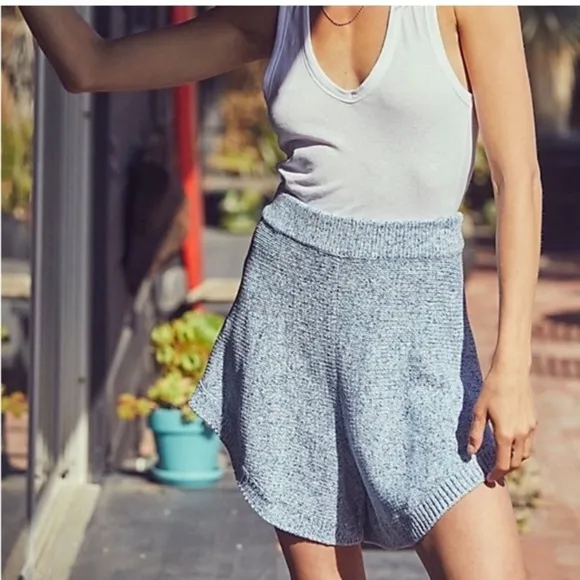 Free People Cruising Sweater Shorts Knit High Waisted Loose Blue Sz Medium New