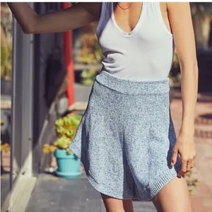Free People Cruising Sweater Shorts Knit High Waisted Loose Blue Sz Medium New